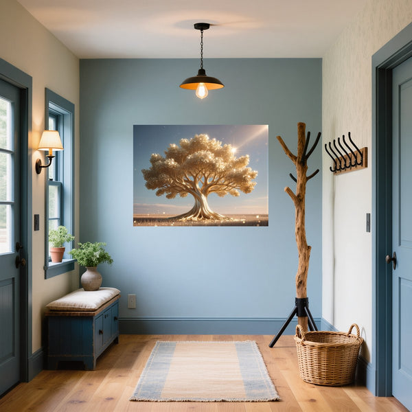 Poster Wandbild Glänzender Baum in der Natur fuer Flur und Eingang blau Querformat