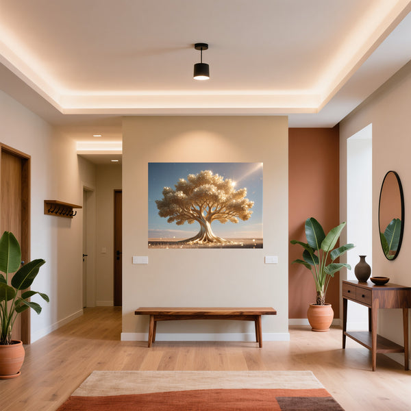 Poster Wandbild Glänzender Baum in der Natur fuer Flur und Eingang warmeFarben Querformat