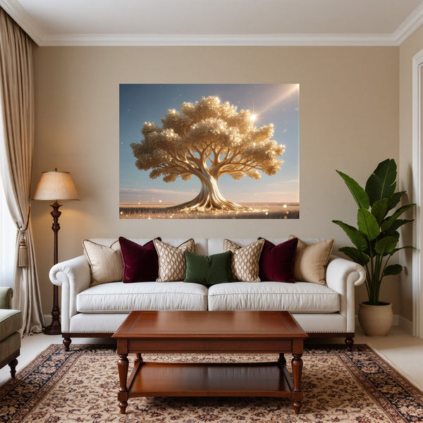 Poster Wandbild Glänzender Baum in der Natur fuer Wohnzimmer warmeFarben Querformat
