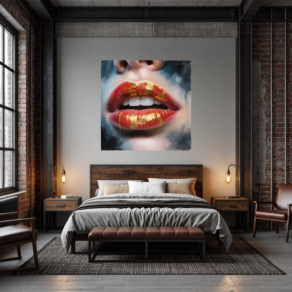 Poster Wandbild Goldene Lippenpracht B-00013 fuer Schlafzimmer dunkelanthrazit Quadrat