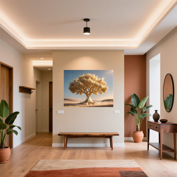 Poster Wandbild Goldener Baum in der Natur fuer Flur und Eingang warmeFarben Querformat
