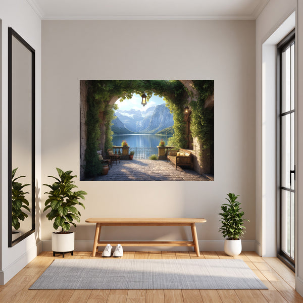 Poster Wandbild Idyllische Berglandschaft fuer Flur und Eingang dunkelanthrazit Querformat