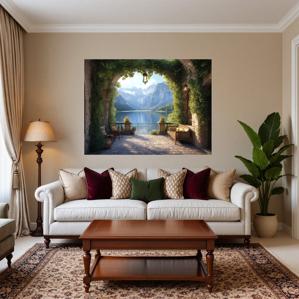 Poster Wandbild Idyllische Berglandschaft fuer Wohnzimmer warmeFarben Querformat