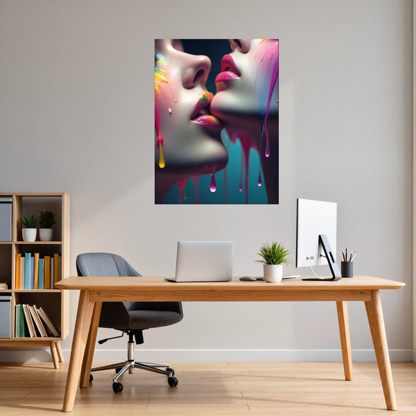 Poster Wandbild Kunst der Berührung fuer Buero und Arbeitszimmer warmeFarben Hochformat