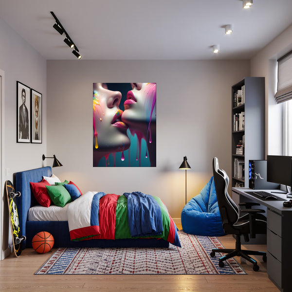 Poster Wandbild Kunst der Berührung fuer Jugendzimmer warmeFarben Hochformat
