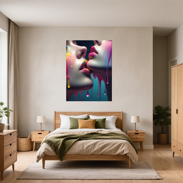 Poster Wandbild Kunst der Berührung fuer Schlafzimmer gruen Hochformat