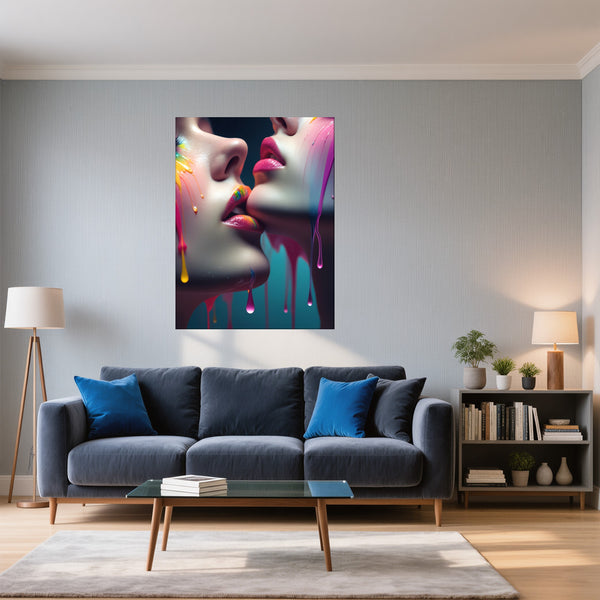 Poster Wandbild Kunst der Berührung fuer Wohnzimmer blau Hochformat
