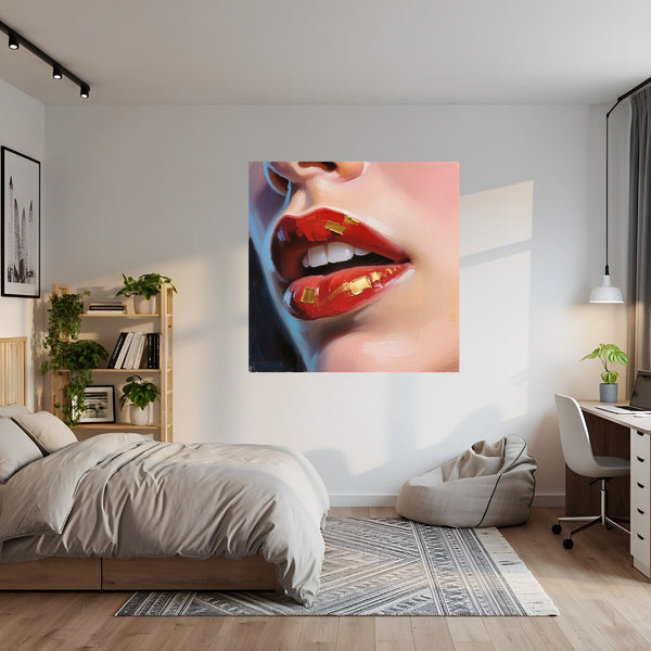 Poster Wandbild Kunstvolle Lippen fuer Jugendzimmer grauoderbeige Quadrat