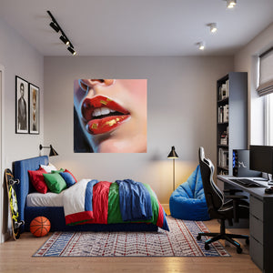 Poster Wandbild Kunstvolle Lippen fuer Jugendzimmer warmeFarben Quadrat