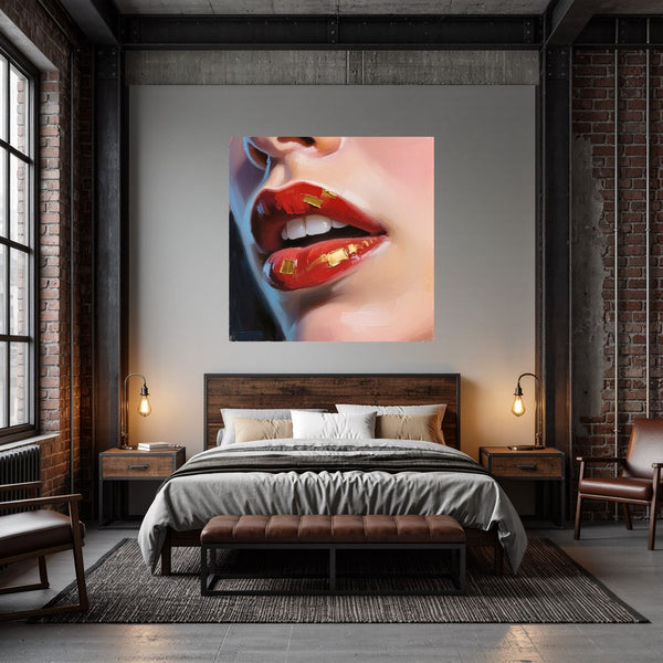 Poster Wandbild Kunstvolle Lippen fuer Schlafzimmer dunkelanthrazit Quadrat