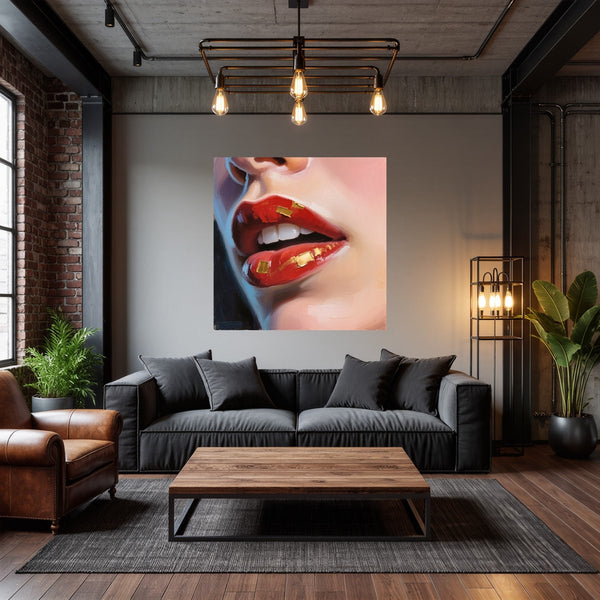 Poster Wandbild Kunstvolle Lippen fuer Wohnzimmer dunkelanthrazit Quadrat