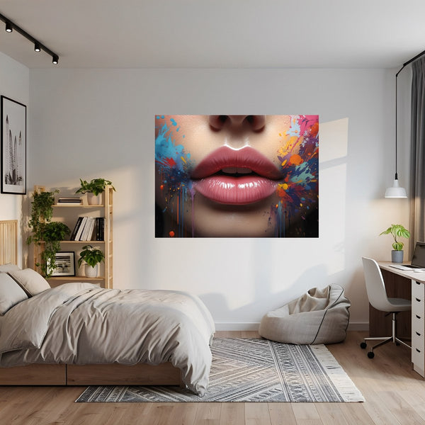 Poster Wandbild Lebendige Lippen B-00018 fuer Jugendzimmer grauoderbeige Querformat