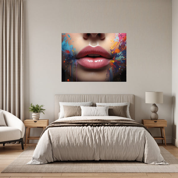 Poster Wandbild Lebendige Lippen B-00018 fuer Schlafzimmer grauoderbeige Querformat