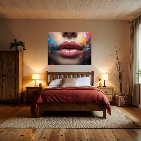 Poster Wandbild Lebendige Lippen B-00018 fuer Schlafzimmer warmeFarben Querformat