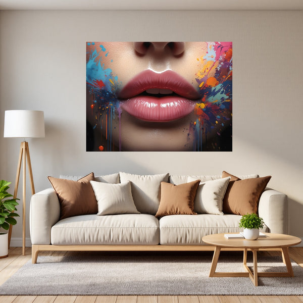 Poster Wandbild Lebendige Lippen B-00018 fuer Wohnzimmer grauoderbeige Querformat