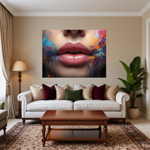Poster Wandbild Lebendige Lippen B-00018 fuer Wohnzimmer warmeFarben Querformat