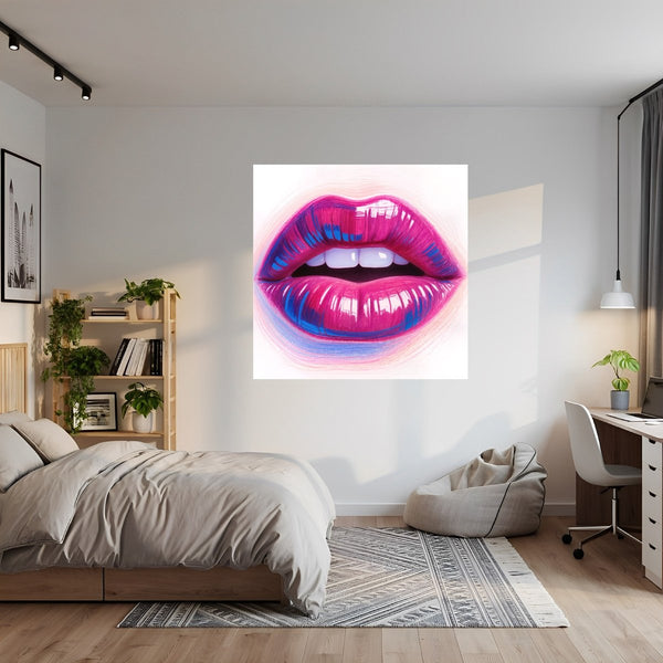 Poster Wandbild Lebendige Lippen fuer Jugendzimmer grauoderbeige Quadrat