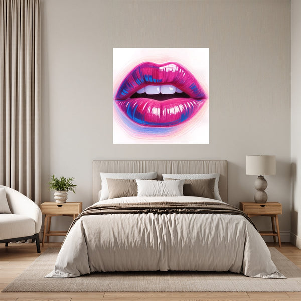 Poster Wandbild Lebendige Lippen fuer Schlafzimmer grauoderbeige Quadrat