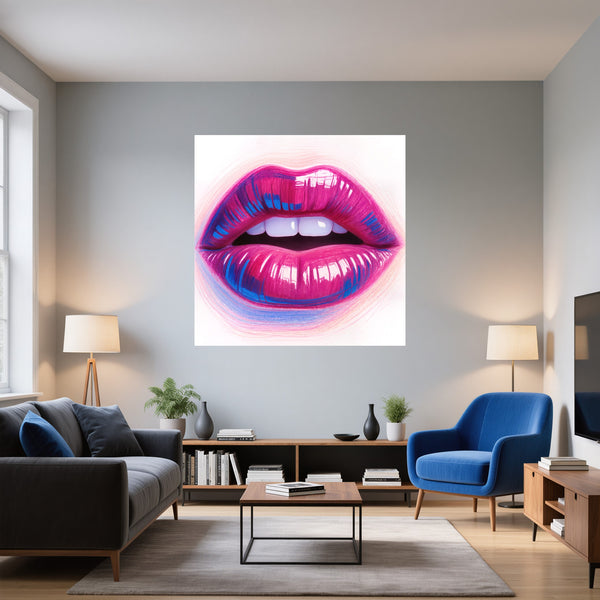 Poster Wandbild Lebendige Lippen fuer Wohnzimmer blau Quadrat