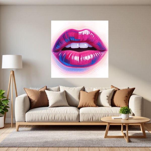 Poster Wandbild Lebendige Lippen fuer Wohnzimmer grauoderbeige Quadrat