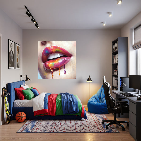 Poster Wandbild Lebendige Lippen mit Farbträumen fuer Jugendzimmer warmeFarben Quadrat