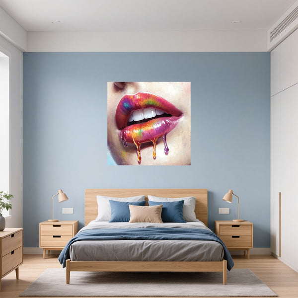 Poster Wandbild Lebendige Lippen mit Farbträumen fuer Schlafzimmer blau Quadrat