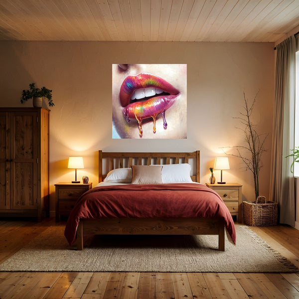 Poster Wandbild Lebendige Lippen mit Farbträumen fuer Schlafzimmer warmeFarben Quadrat