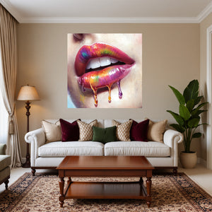 Poster Wandbild Lebendige Lippen mit Farbträumen fuer Wohnzimmer warmeFarben Quadrat