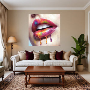 Poster Wandbild Lebendige Lippen mit Farbträumen fuer Wohnzimmer warmeFarben Quadrat