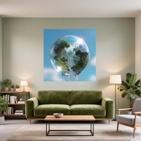 Poster Wandbild Magische Natur in einer Seifenblase fuer Wohnzimmer gruen Quadrat