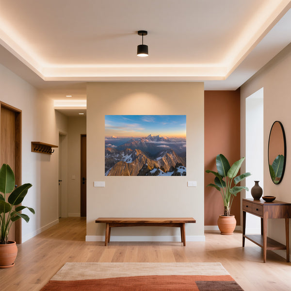 Poster Wandbild Majestätische Berglandschaft fuer Flur und Eingang warmeFarben Querformat