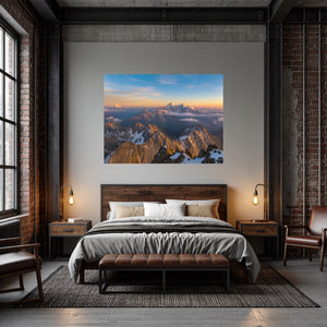 Poster Wandbild Majestätische Berglandschaft fuer Schlafzimmer dunkelanthrazit Querformat