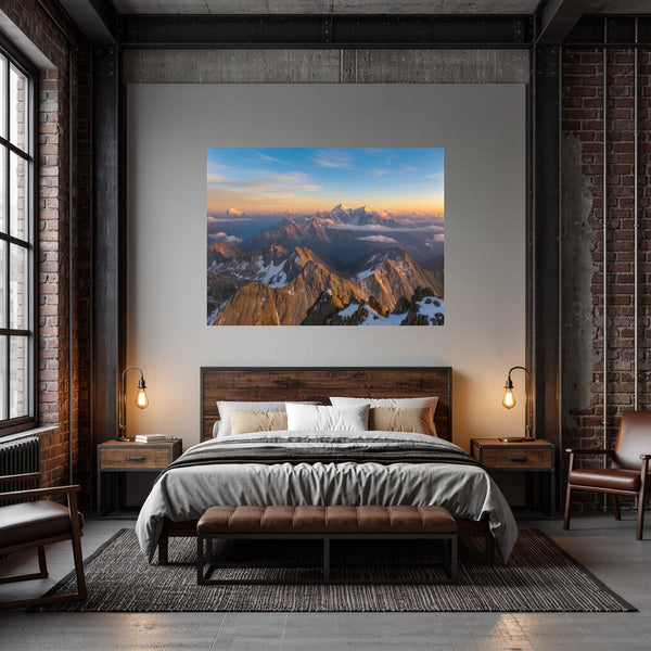 Poster Wandbild Majestätische Berglandschaft fuer Schlafzimmer dunkelanthrazit Querformat