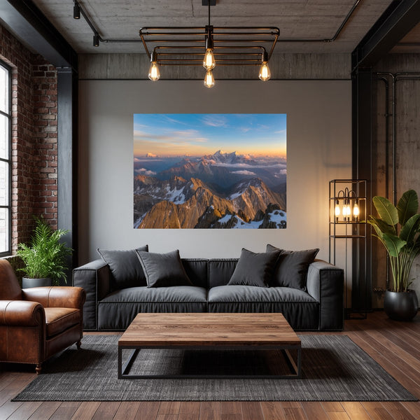 Poster Wandbild Majestätische Berglandschaft fuer Wohnzimmer dunkelanthrazit Querformat