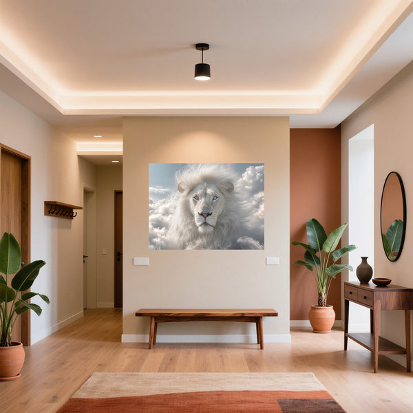 Poster Wandbild Majestätischer Löwe im Himmel fuer Flur und Eingang warmeFarben Querformat