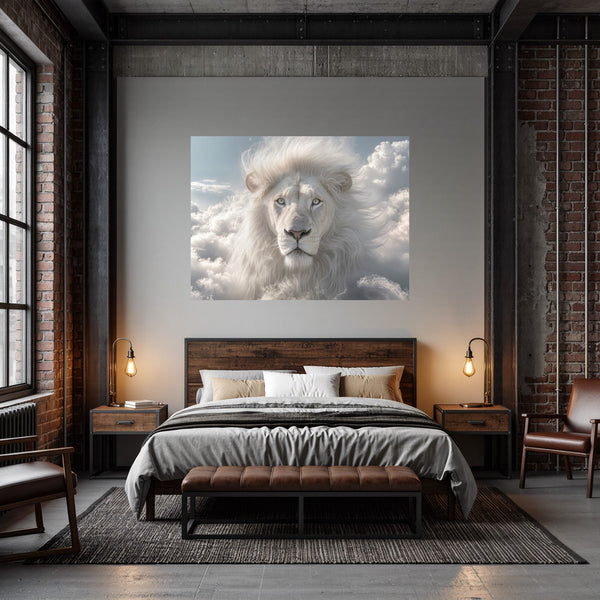 Poster Wandbild Majestätischer Löwe im Himmel fuer Schlafzimmer dunkelanthrazit Querformat
