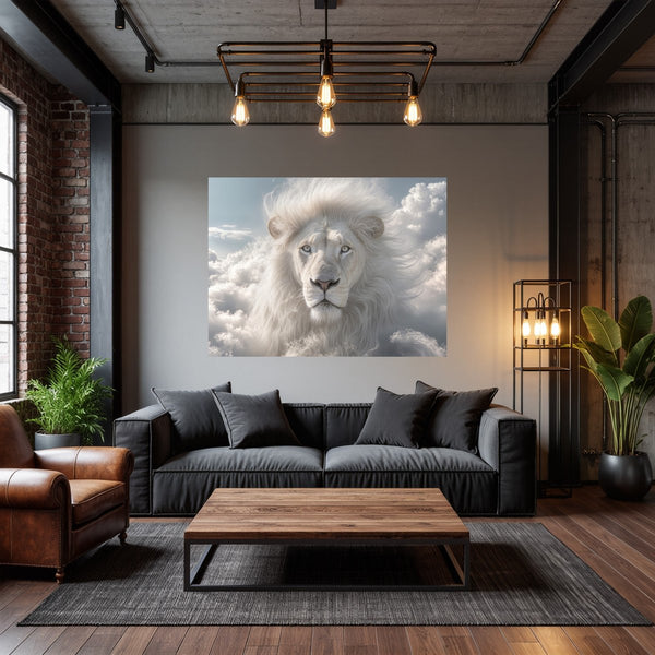 Poster Wandbild Majestätischer Löwe im Himmel fuer Wohnzimmer dunkelanthrazit Querformat