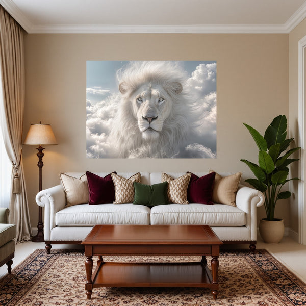 Poster Wandbild Majestätischer Löwe im Himmel fuer Wohnzimmer warmeFarben Querformat