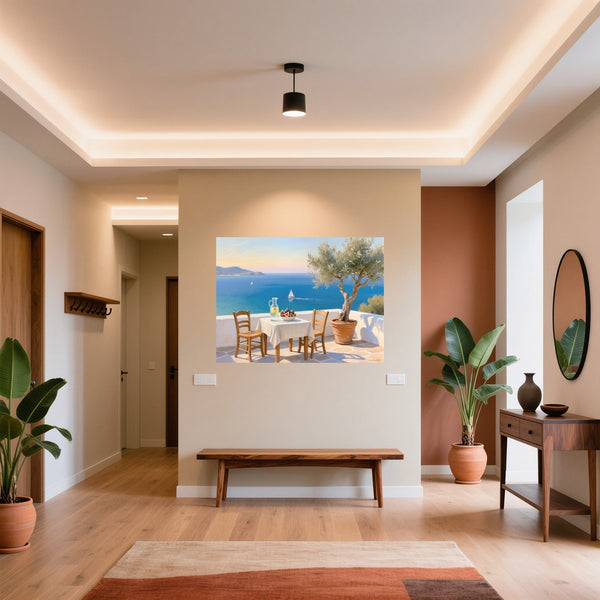 Poster Wandbild Mediterrane Traumlandschaft fuer Flur und Eingang warmeFarben Querformat