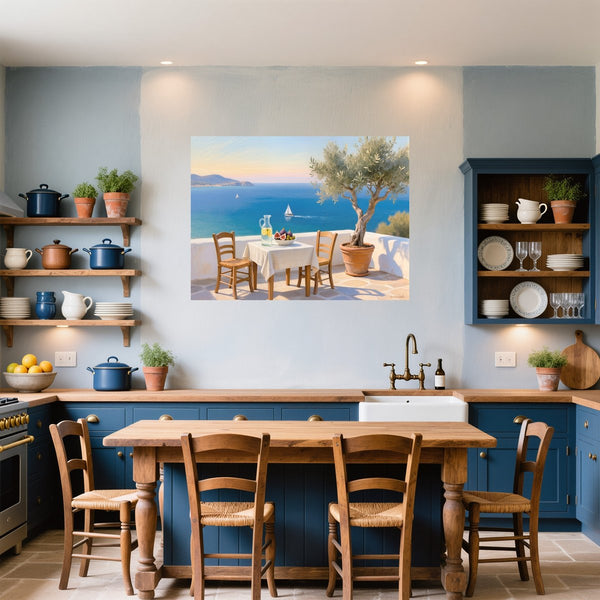 Poster Wandbild Mediterrane Traumlandschaft fuer Küche und Esszimmer blau Querformat