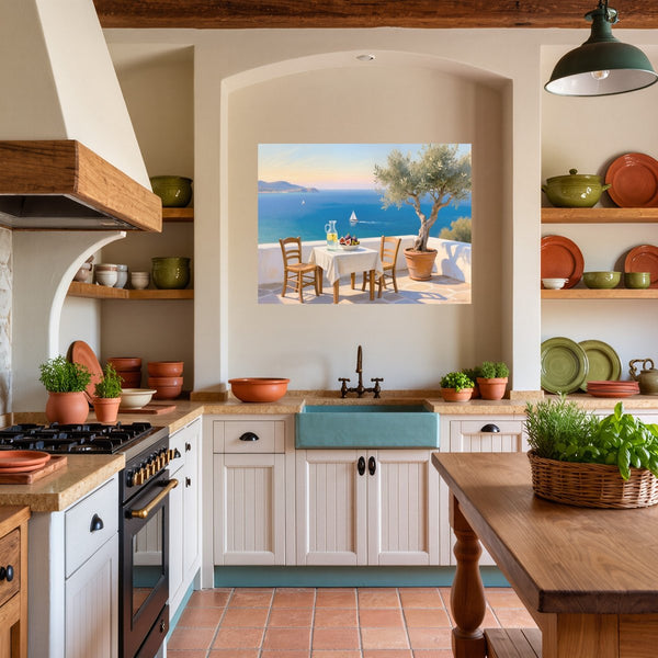 Poster Wandbild Mediterrane Traumlandschaft fuer Küche und Esszimmer gruen Querformat