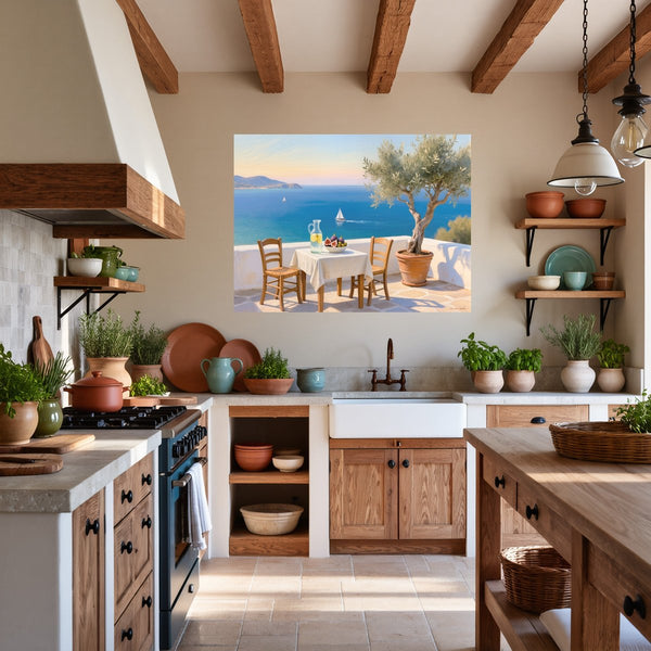 Poster Wandbild Mediterrane Traumlandschaft fuer Küche und Esszimmer warmeFarben Querformat