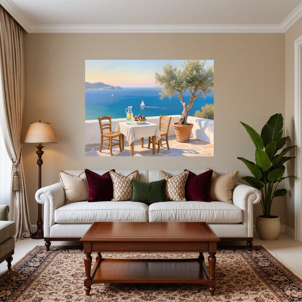 Poster Wandbild Mediterrane Traumlandschaft fuer Wohnzimmer warmeFarben Querformat