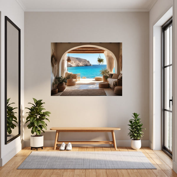 Poster Wandbild Mediterranes Paradies fuer Flur und Eingang grauoderbeige Querformat