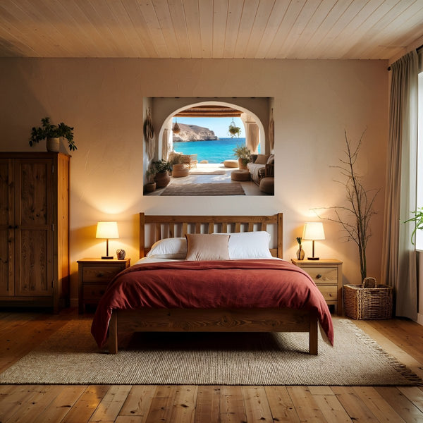 Poster Wandbild Mediterranes Paradies fuer Schlafzimmer warmeFarben Querformat