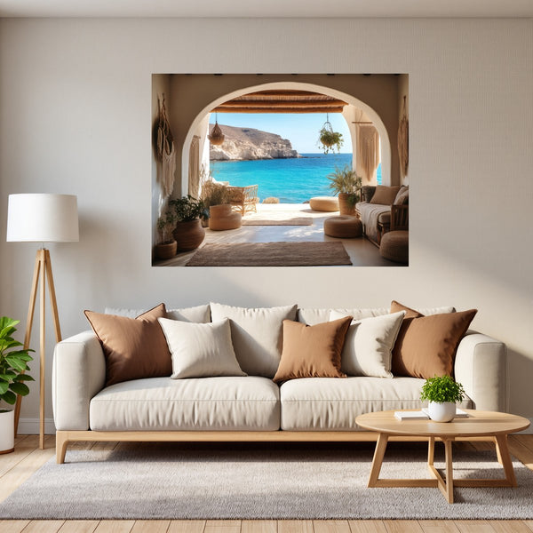 Poster Wandbild Mediterranes Paradies fuer Wohnzimmer grauoderbeige Querformat