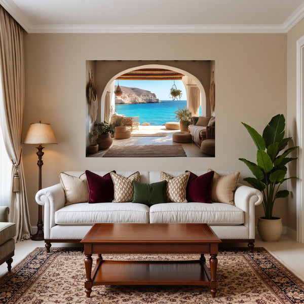 Poster Wandbild Mediterranes Paradies fuer Wohnzimmer warmeFarben Querformat
