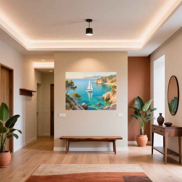 Poster Wandbild Mediterranes Segelabenteuer fuer Flur und Eingang warmeFarben Querformat
