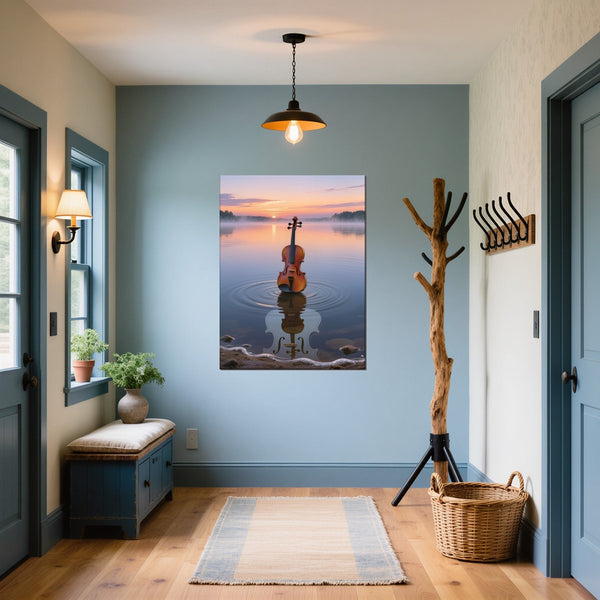 Poster Wandbild Melodien des Sonnenaufgangs fuer Flur und Eingang blau Hochformat