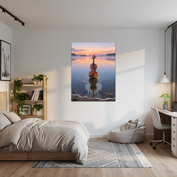 Poster Wandbild Melodien des Sonnenaufgangs fuer Jugendzimmer grauoderbeige Hochformat